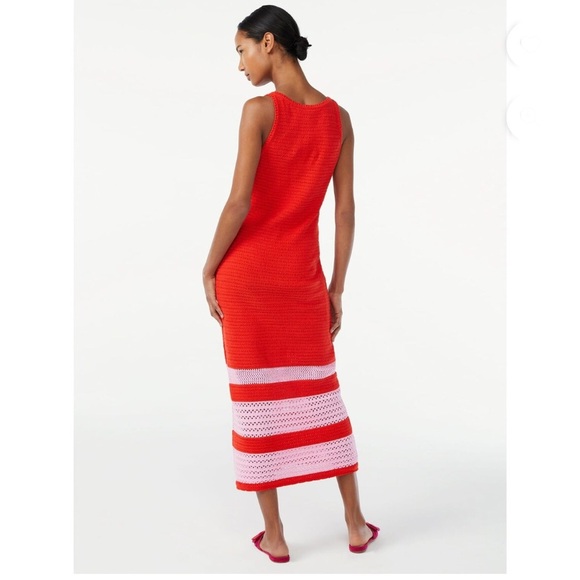 Scoop red pink colorblock A-line mid-weight Crochet stretch dress size XS new - Picture 3 of 3